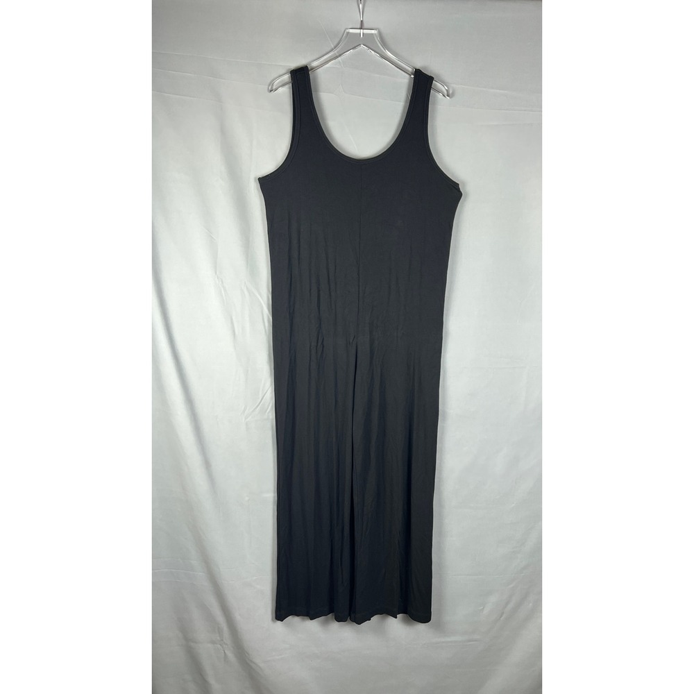 Marine Layer Lexi Rib Lounge Jumpsuit Womens L Black Stretch Wide Leg Scoop Neck